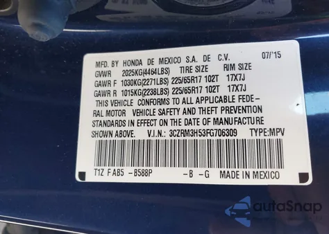 2015 Honda Cr-V Ex из США, поврежденный, VIN 3CZRM3H53FG706309